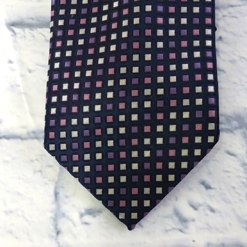 🔵BOGO FREE🔵 George Tie Necktie Black Purple Silver Geometric Design